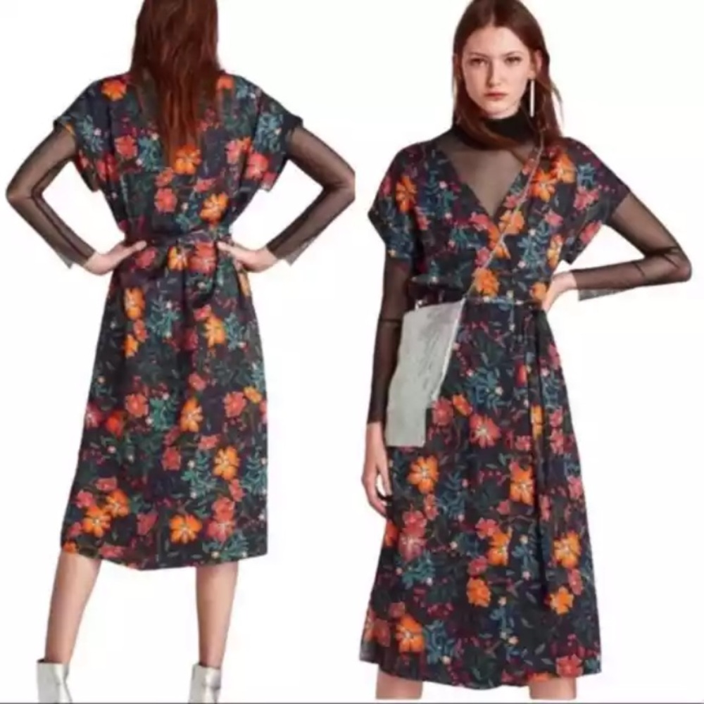 Zara Navy Blue Floral Midi Dress